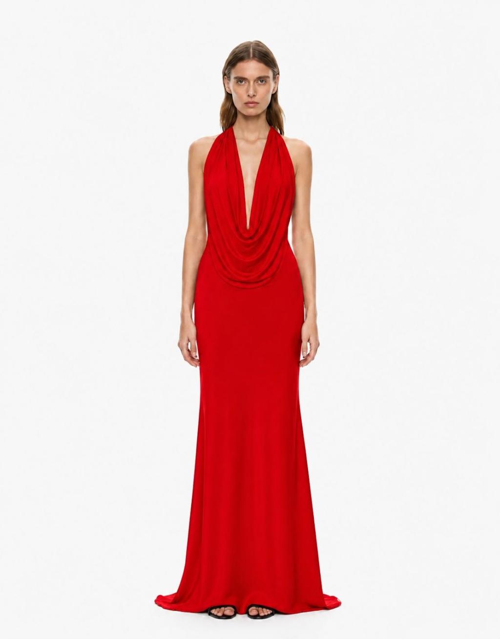 Halter Dress In Red Strech Jersey
